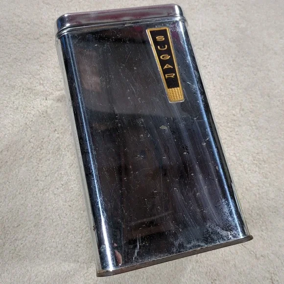 Vintage Lincoln BeautyWare Chrome metal‎ Canister Lid Sugar 1950s MCM