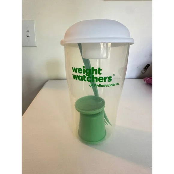 Weight Watchers Salad Shaker Cup with‎ Fork and Dressing Container Green White