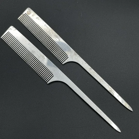 Swedish‎ Crown Handmade Aluminum Rat Tail Comb #252 Sweden Barber Lot 2 Vintage