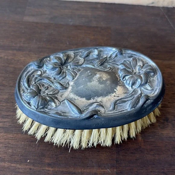Antique Silver Art Nouveau Repousse Victorian Clothing Lint Brush