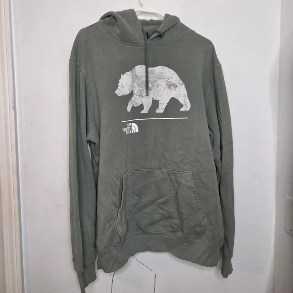 The North Face‎ Mens XL Sage Green Grizzly Bear Mountain Graphic Hoodie Pullover
