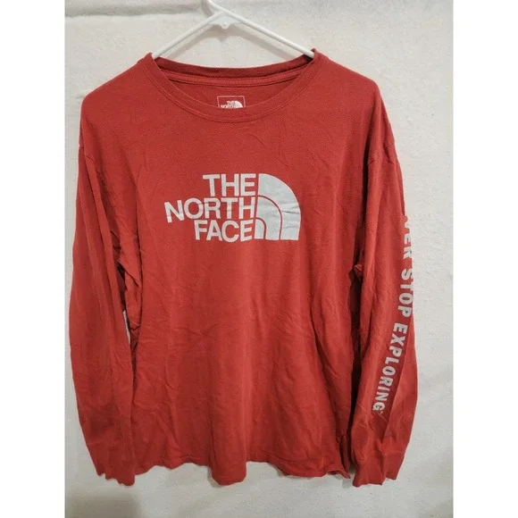 The North Face Men's Large Long‎ Sleeve Graphic T-Shirt Red Never Stop Exploring