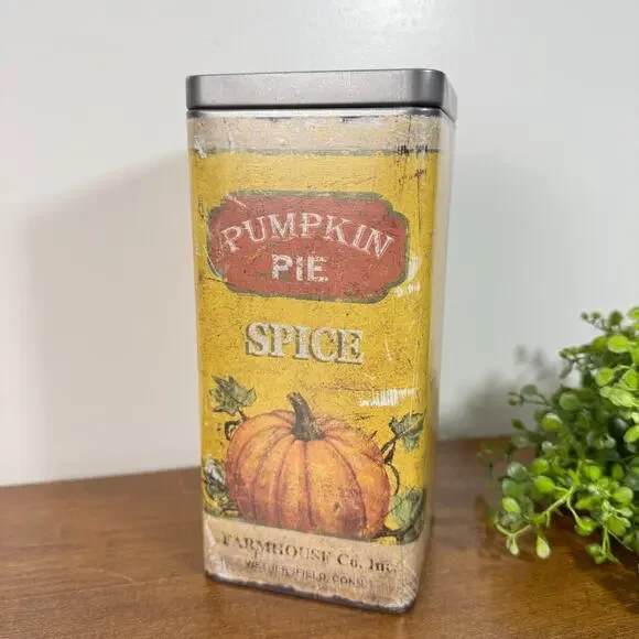 Pumpkin Pie Spice Country Farmhouse Canister Tin 7.75in Tall Autumn Fall