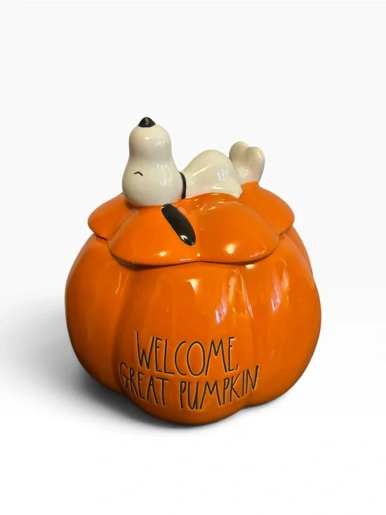 Peanuts Rae Dunn Snoopy Welcome Great Pumpkin Halloween Cookie Jar Canister