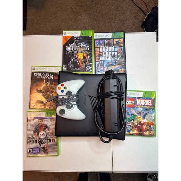 Microsoft Xbox 360 S Console Bundle Black with Controller and 5 Games Tested