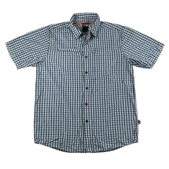 The North Face Shirt Mens Medium Blue Short Sleeve Button Up Outdoor Hiking
