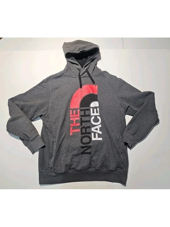 The North Face Hoodie Men's Large Gray Pullover Big Logo Sweatshirt Regular LG