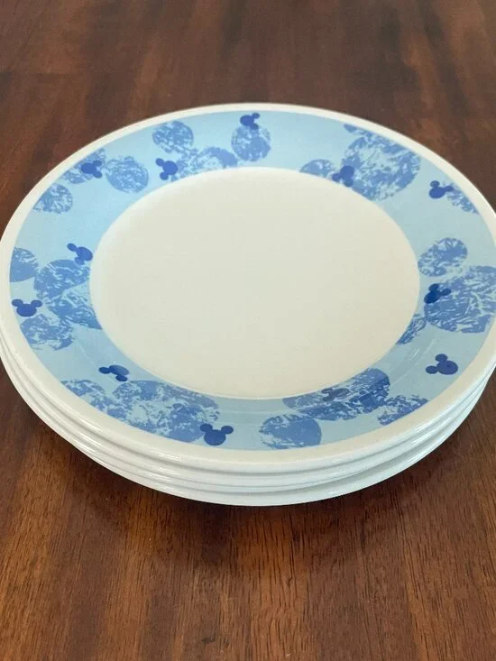 Disney Staffordshire Tableware Mickey Mouse Blue White 7” Salad Plates Set of 4
