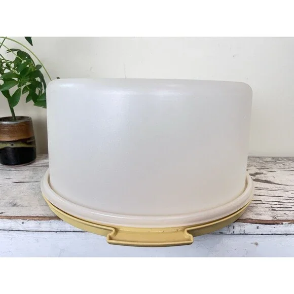 Vintage Harvest Gold 1256-2 Tupperware Cake Pie Carrier Saver 12” Dome / Country