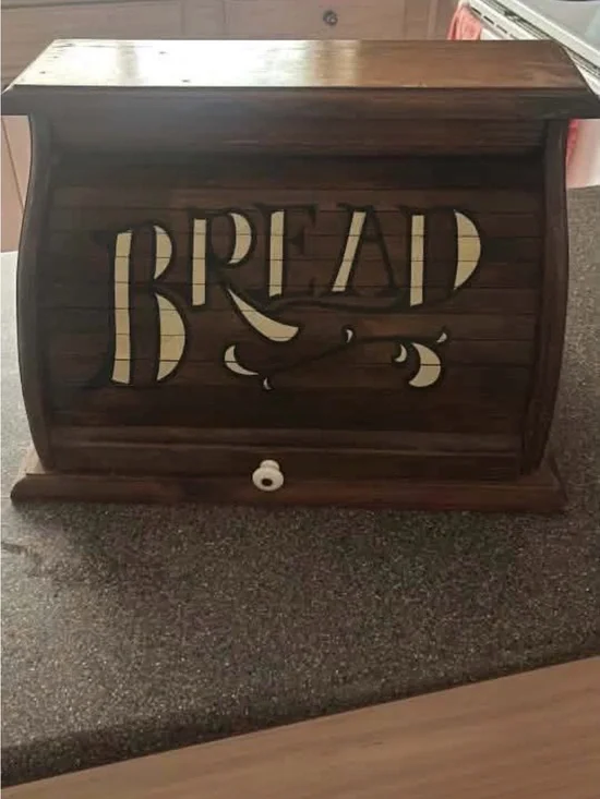 Vintage Wooden Bread Box Storage - Dark Brown