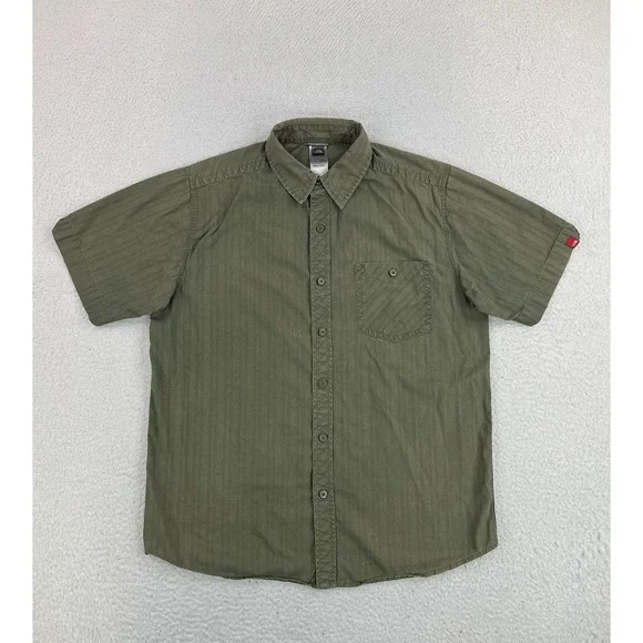 The North Face Mens Green Herringbone Cotton Short Sleeve Button Up Shirt AZ7S M
