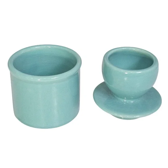 Vintage USA Pottery Aqua Turquoise Ceramic Butter Crock French Butter‎ Keeper