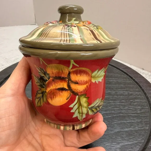 Tracy The Octavia Hill Collection Ceramic Lidded Jar Fruit Harvest Red sugar