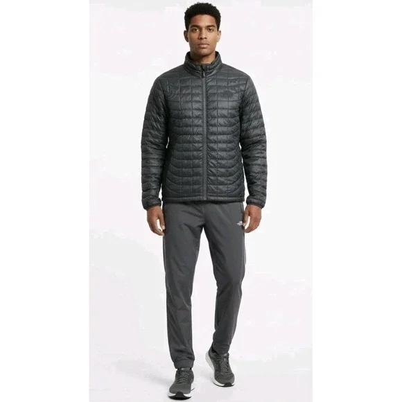 North Face Men L ThermoBall‎ Quilted Puffer Jacket Sweater Coat Gray Outdoor EUC