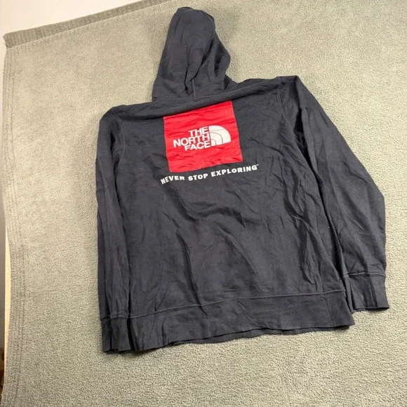 The North Face Mens Black Red Box Logo Pullover Hoodie Never Stop Exploring L