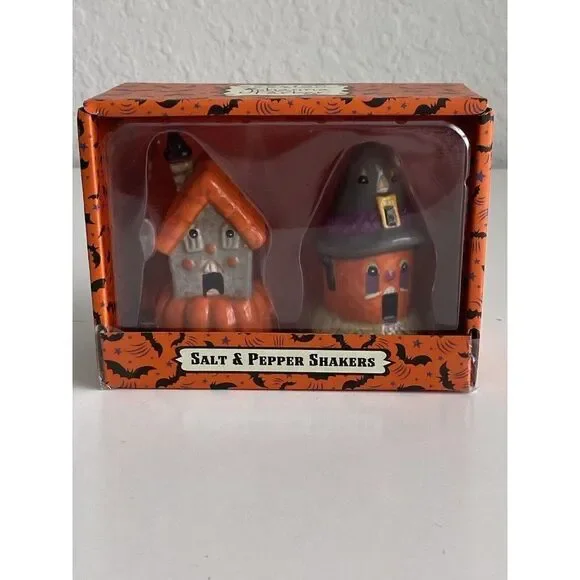 Johanna Parker Halloween Salt & Pepper‎ Shakers Spooky Haunted Houses NEW