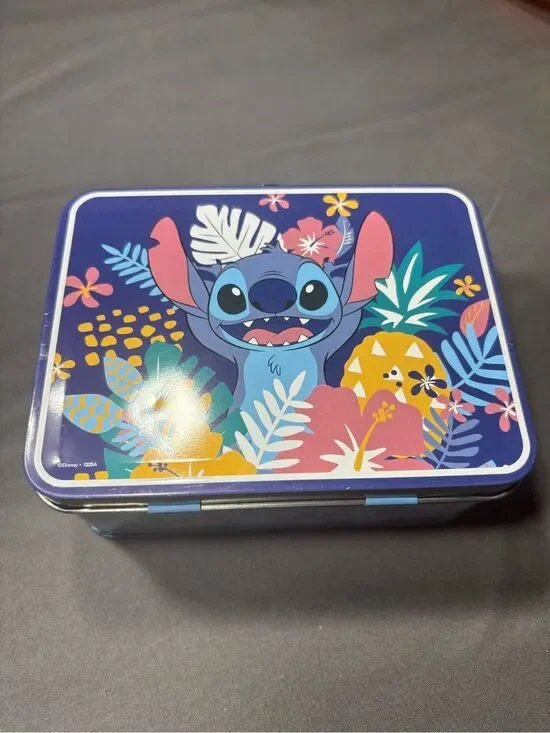 New Disney Stitch Floral Tin Lunchbox - Blue