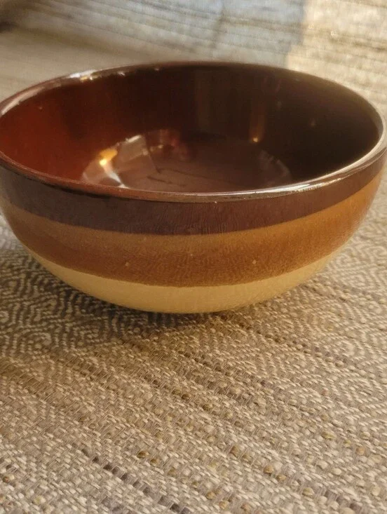 Western Brown Striped Ceramic Soup Bowl Drip Glaze Vintage