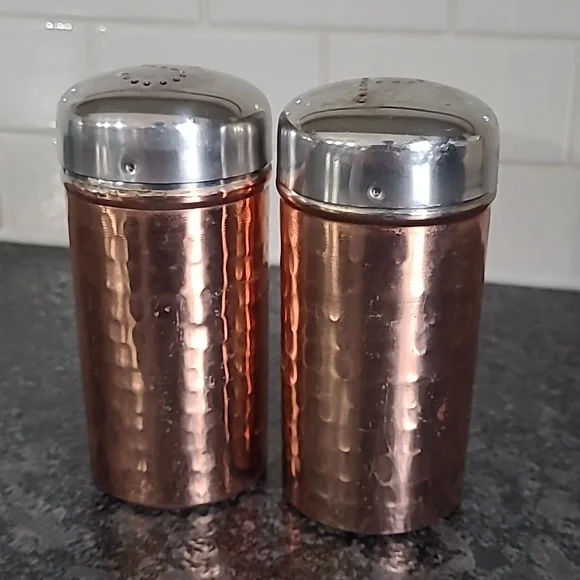 Copper Tone and Tin Topped Salt and Pepper Shakers