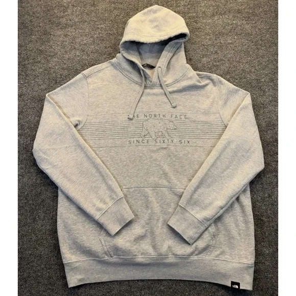 The North Face Men's XL Gray Graphic Pullover Hoodie Bear Logo Sweatshirt