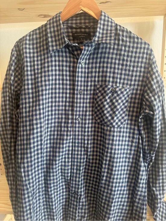 Banana Republic Navy and White Gingham Button-Down Shirt