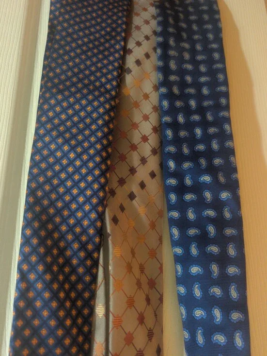 Men's Blue Patterned Silk Tie Trio - Classic Blue and Gold Designs