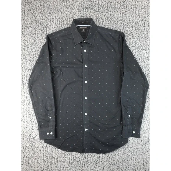 Banana Republic Button Down Mens Medium Black Good Slim Fit Non-Iron Micro-Print