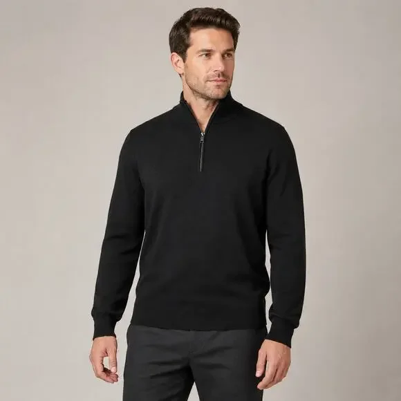 Banana Republic Men’s XL Black Merino Wool Quarter-Zip Sweater Pullover Classic