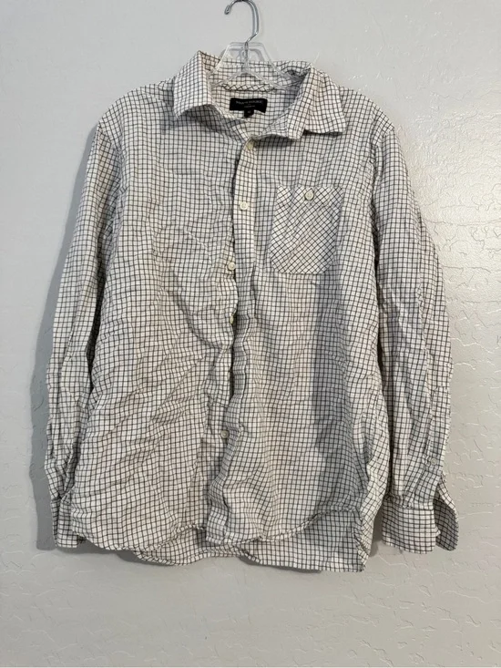 👕Banana Republic Woven White/Black Check Button-Up Collared LS Standard Fit M