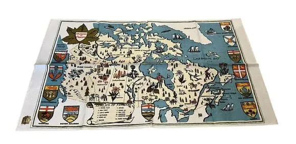 Flowers Of Canada Linen Tea Towel Table Linens Of Distinction New VTG 60s Poland
