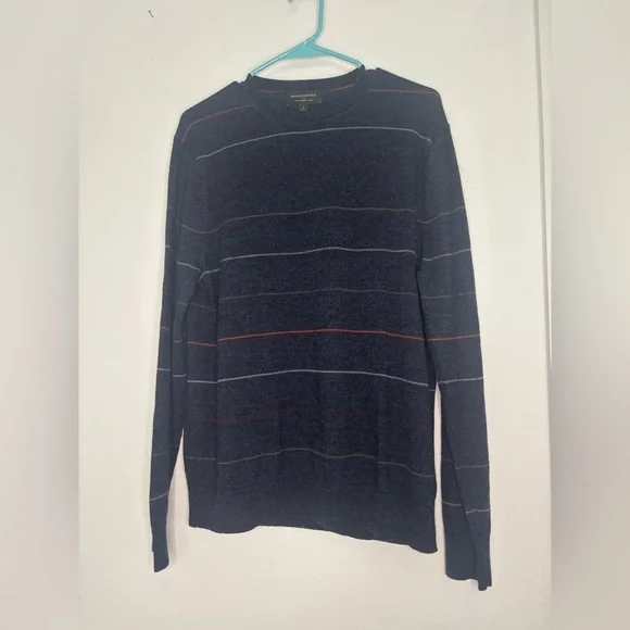 BANANA REPUBLIC NAVY STRIPED 100% MERINO WOOL MENS SWEATER SZ LARGE