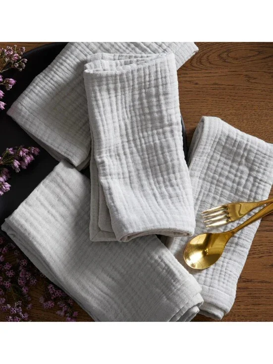Quince Home Organic Cotton Airy Gauze Napkins Light Gray Set Of 4 Textured NEW