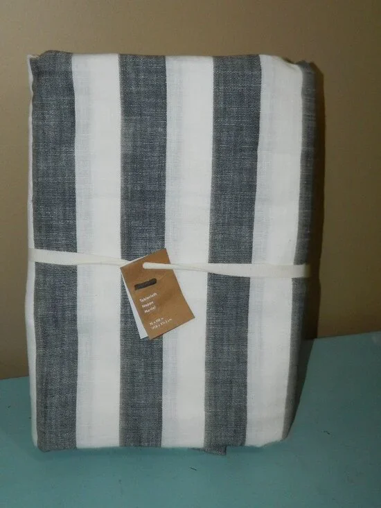 West Elm Cabana Stripe Cotton Tablecloth Black 70x108
