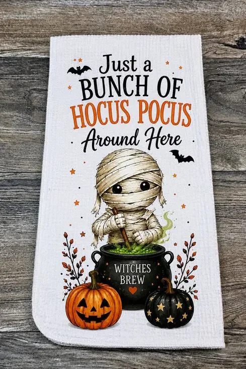 Halloween Mummy Kitchen Towel Hocus Pocus Witches Brew Pumpkin Decor
