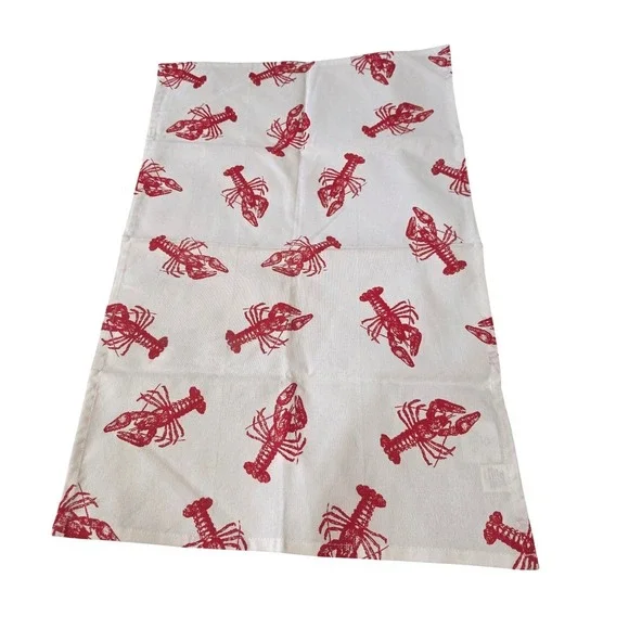 India Overseas Lobster Kitchen Towel White‎ Red Coastal Nautical 10-246-10 NEW