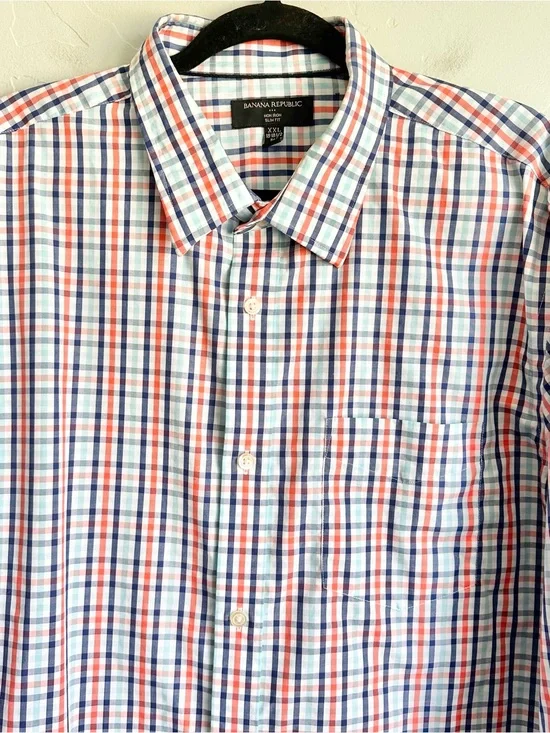Banana Republic Men’s Non Iron Slim Fit Button Up Preppy Plaid Shirt Size XXL