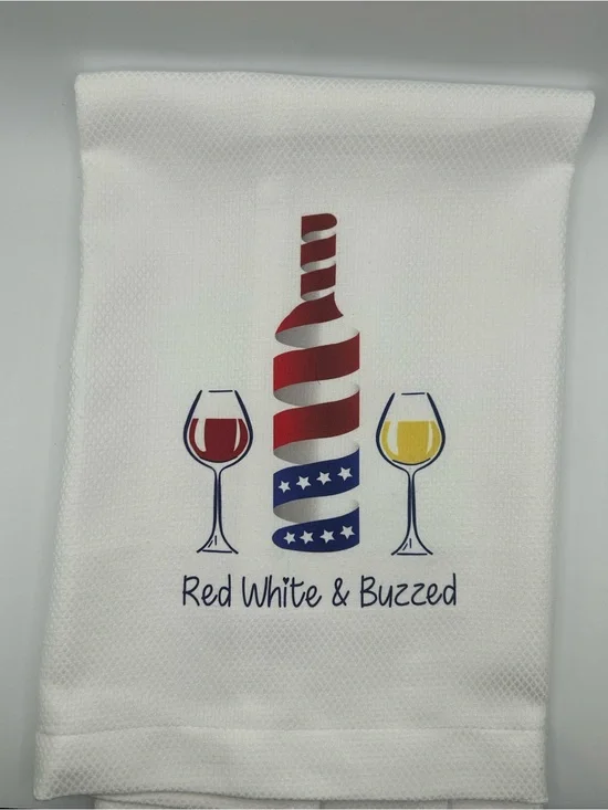 NWOT Red White & Buzzed Patriotic Wine Towel