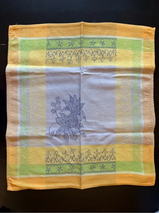 French yellow/blue/green napkins 100% cotton made in France set of 4