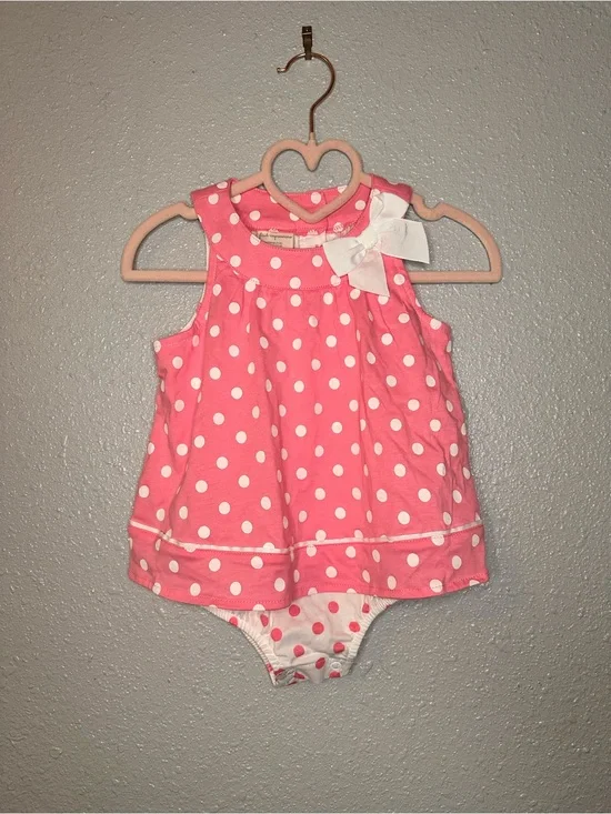 First Impressions Pink Polka Dot Dress with White Bow