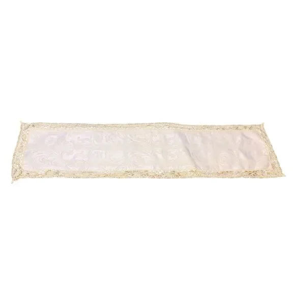 Cream Paisley Tapestry Table Runner Crochet Hem Made in England 41x11 Grannycore