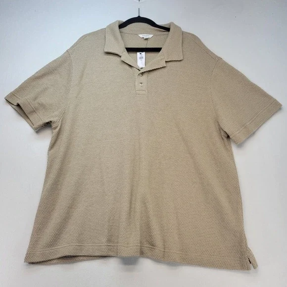 Banana‎ Republic Crochet Polo Mens XXL Sanded Khaki Short Sleeve Knit