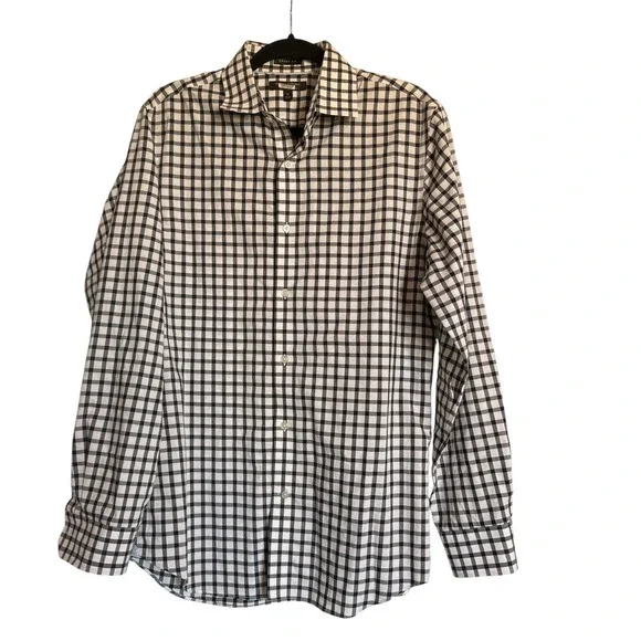 Banana Republic Men's Navy Check Dress Shirt Classic Smart Casual‎