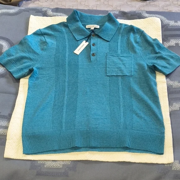 Banana Republic Linen-Cotton Ribbed Sweater Button Placket Polo
