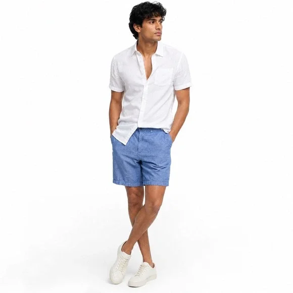 Banana Republic Aiden Shorts Linen Cotton Blue Summer‎ Preppy Coastal Men 34
