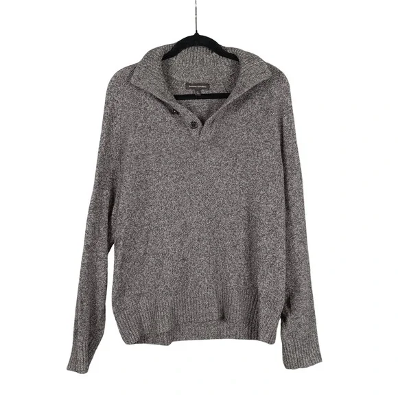 Banana‎ Republic Mens Gray Merino Wool Blend Button Mock Neck Sweater