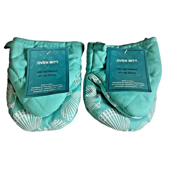 Shells Nautical Silicone Cotton Mini Oven Mitts Set of 2 Beach Summer House