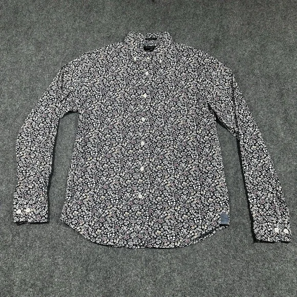 Banana Republic Shirt Mens Medium Blue Floral Button‎  Long Sleeve Untucked Fit