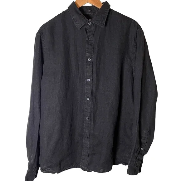 Banana Republic Mens 100% Linen Button Down Shirt Large Long Sleeve Black