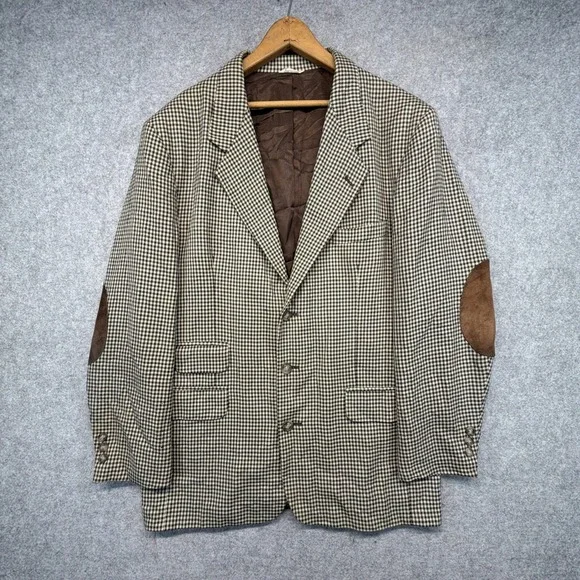 Vintage Banana Republic Blazer Safari Mens Large Houndstooth Elbow Patches USA