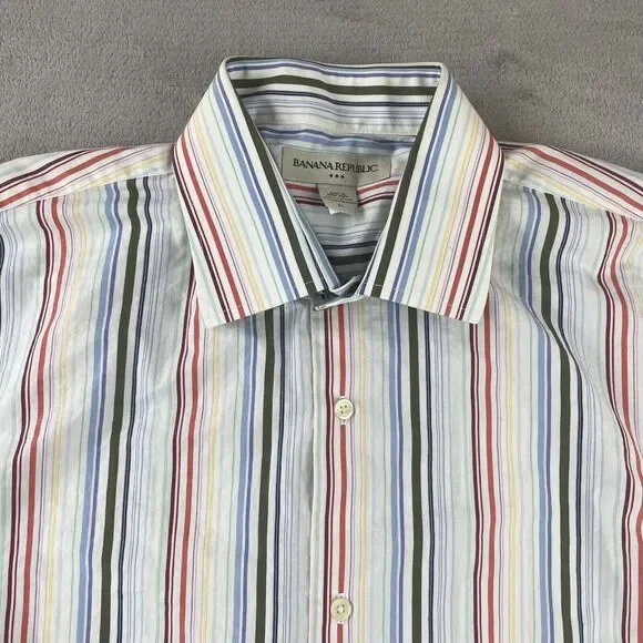 Vintage Banana Republic Shirt Men Multi Striped Long Sleeve‎ Preppy Causal